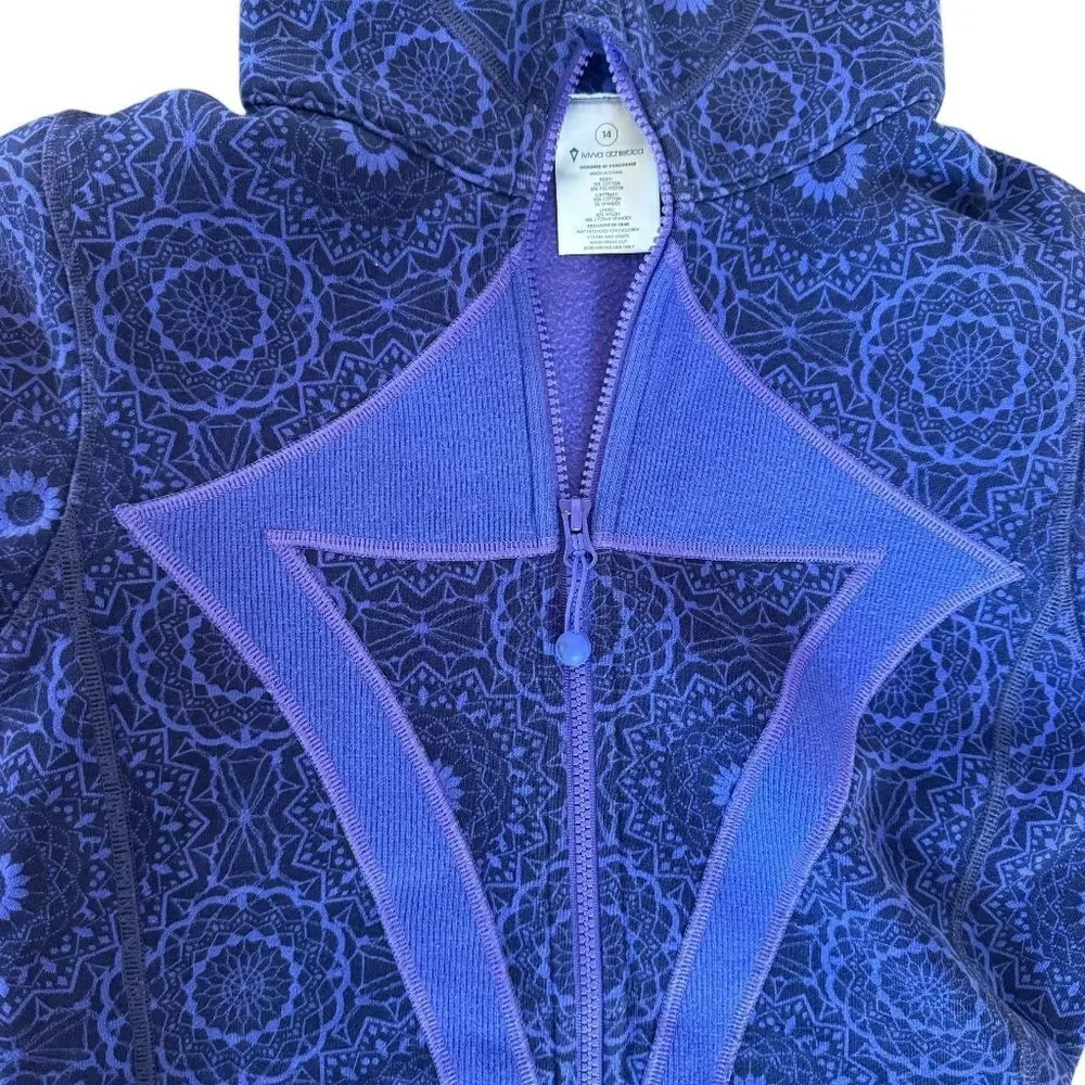 Lululemon Ivivva Scuba Hoodie Girls Size 14 Purple Floral Full Zip Jacket Shirt